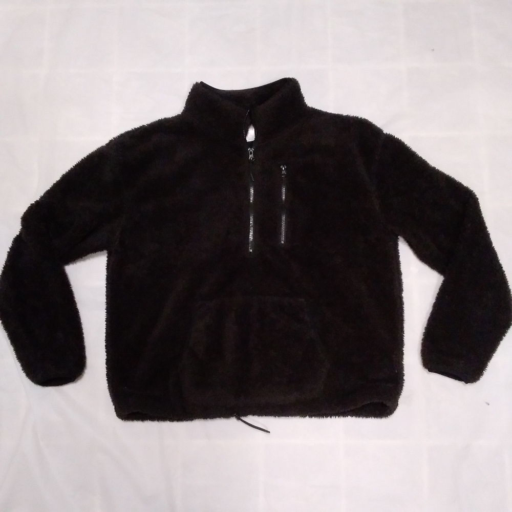 No Boundaries Teddy Sherpa Quarter Zip Pullover XL Black